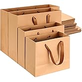 PerKoop 40 Pack Kraft Gift Bags Handled Paper 4 Sizes Goodie Bags with Handles Gift Wrap Recyclable Dessert Shopping Sacks for Birthday Baby Shower Wedding Valentines Day Easter(Horizontal,Brown)