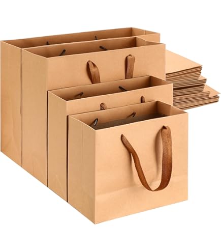 PerKoop 40 Pack Kraft Gift Bags Handled Paper 4 Sizes Goodie With - View #9