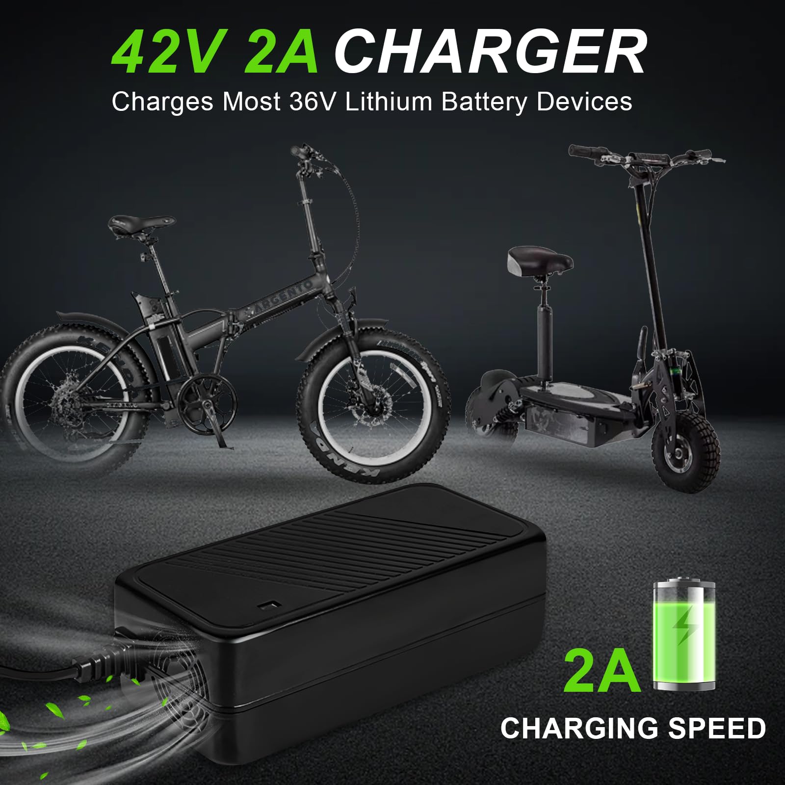 36V 2A Charger, 42V Battery Charger for Ebike with 6 Plugs, Efficient Fast Charging, Multiple Safety Protection, Electric Bike Charger for Razor, Jetson, Voyage, Ninebot, Gotrax