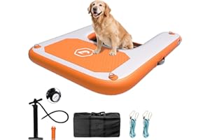 JOOLOOG Inflatable Plank Dog Float Ramp,Up to 180lbs Dog Water Ramp Ladder with Non-Slip Dock Platform for Swimming Pool,Boat,Lake