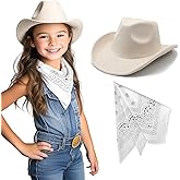 SeptCity Kids Cowboy Hat and Bandana for Age 5-10, Cowgirl Costume Set for Boys and Girls