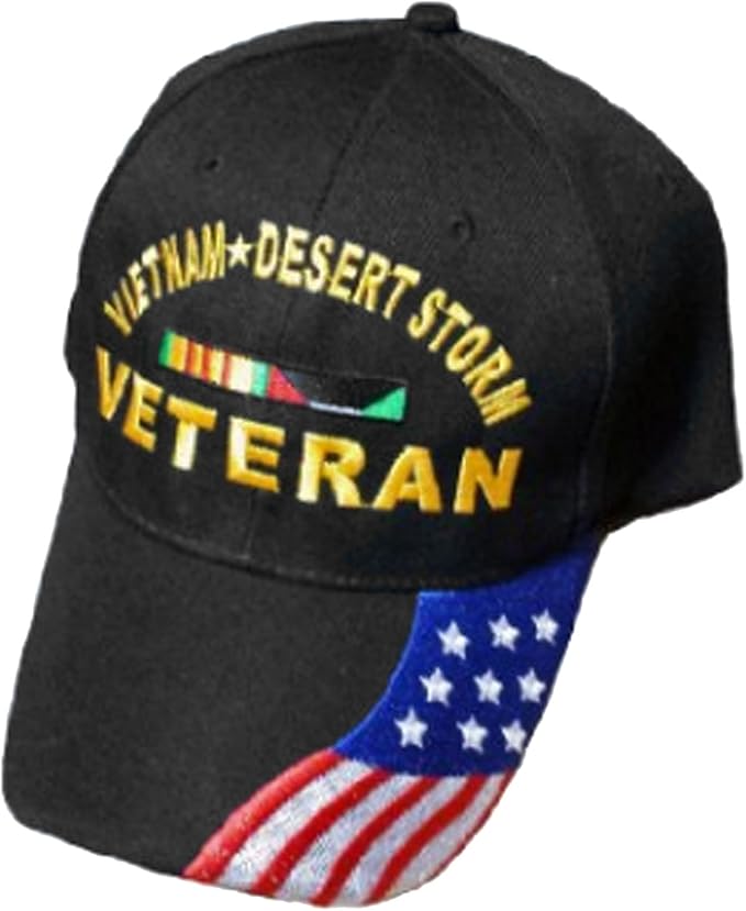 Desert Storm Veteran Military Cap - Black With Shadow Design, Adjustable, Unisex