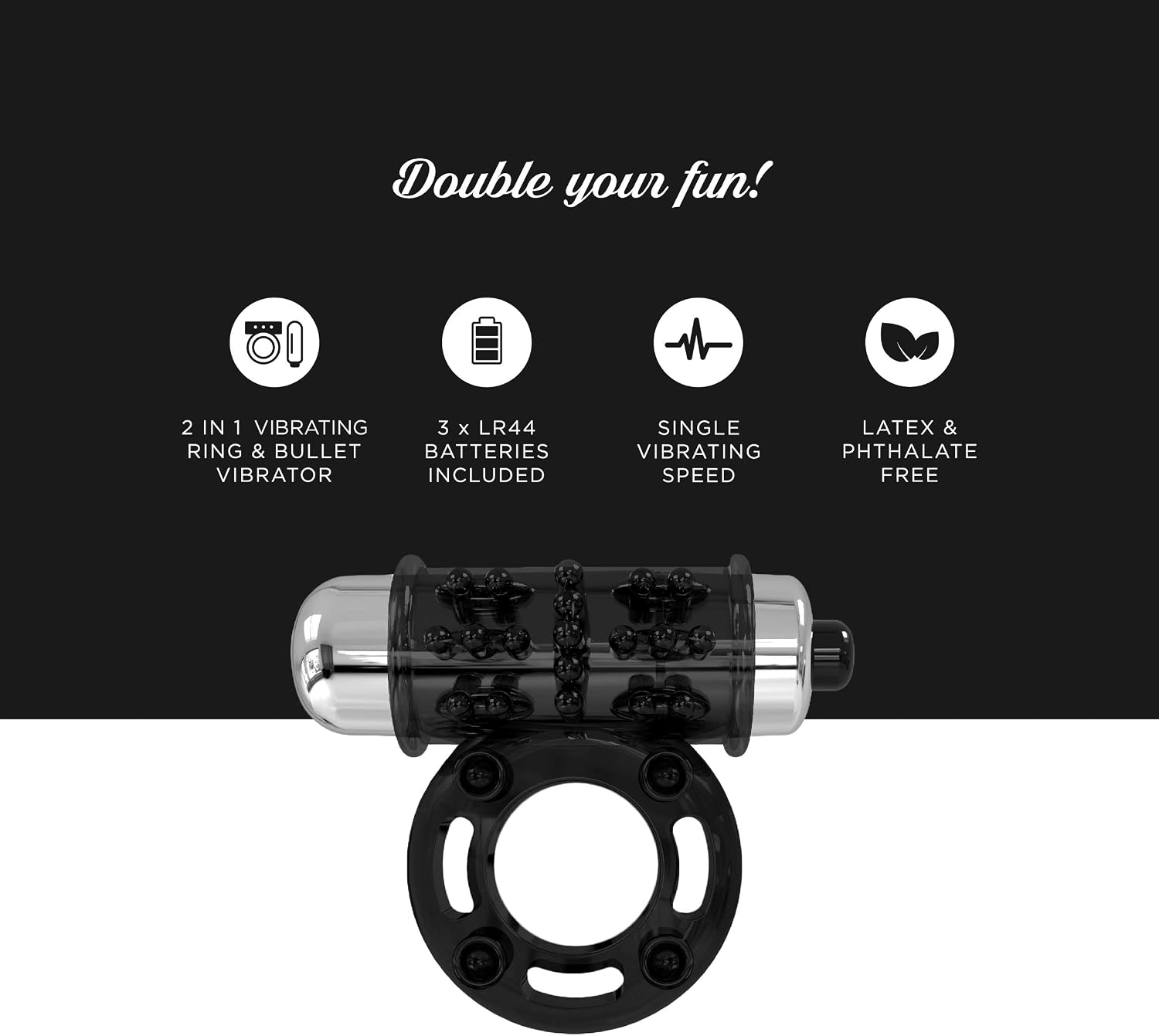 So Divine Thriller 2in1 Vibrating Cock Ring with a Removable Bullet, Black - Image 4