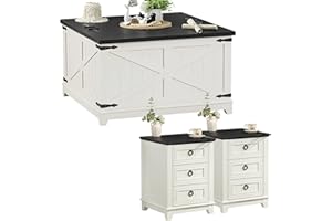 Joaxswe Farmhouse Coffee Table Set of 3, Furniture Set, Coffee Table with Hidden Storage Organizer and Nightsand 3-Piece Set, Large Country Natural Center Table Set for Living Room,Office, Home