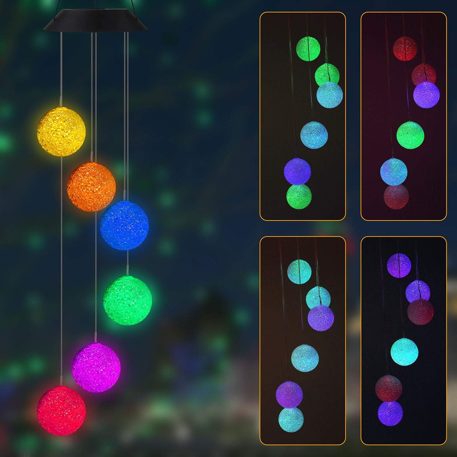 CheerMaker Wind Chimes Outdoor, Color-Changing Waterproof Mobile Romantic Solar Powered Crystal Balls Wind Chimes Led Lights for Home, Indoor, Yard, Patio, Night Garden, Party, Festival Decor : Garden & Outdoor