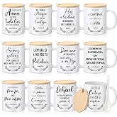 Didaey 12 Sets Christian Gifts Bulk Religious Mugs 12oz Bible Verses Ceramic Coffee Cup with Lid Handle Spoon Inspirational Mug Church Gift for Coworker Employee Staff(Spanish)