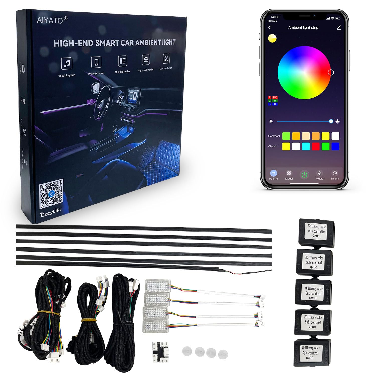 Photo 1 of Car LED Lights, Smart Car Interior Lights with App Control, RGB Inside Car Lights with DIY Mode and Music Mode