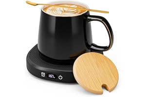 LOUTYTUO Coffee Mug Warmer & You are Awesome Mug Set, Electric Cup Warmer with Auto Shut Off, 4 Temperature Setting Smart Beverage Warmer, 8-Hours Auto Shut Off (Simple Pure Black Mug)