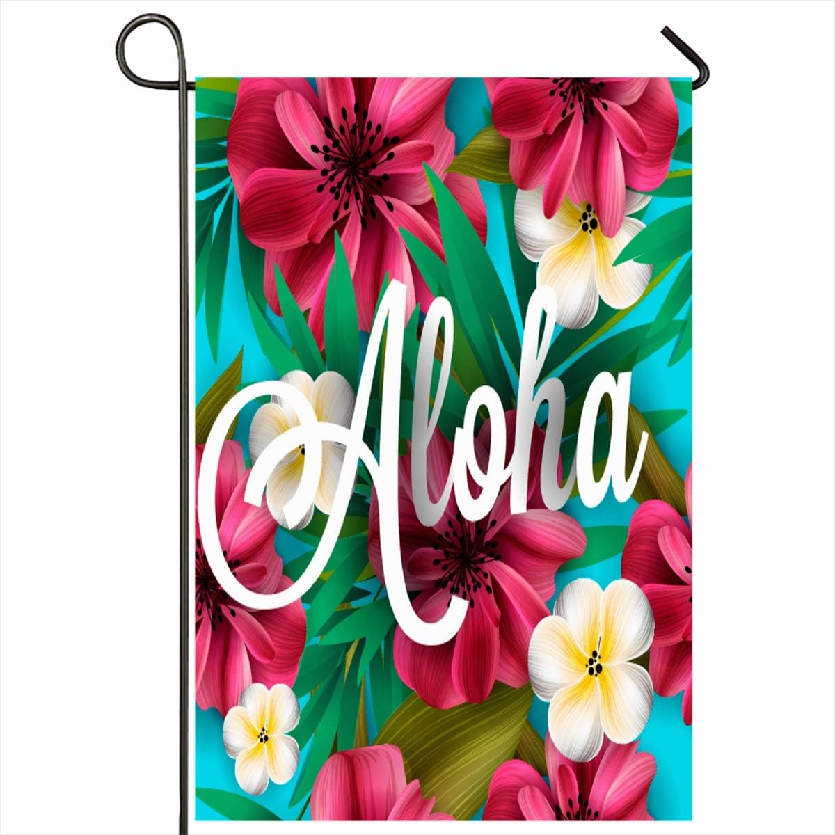 Ahawoso Outdoor Garden Flags 12"x18" Inch Orchid Party Aloha Hawaii Hand Lettering Hibiscus Pink Label Hawaiian Nature Luau Flower Lilly Beach Vertical Double Sided Home Decorative House Yard Sign