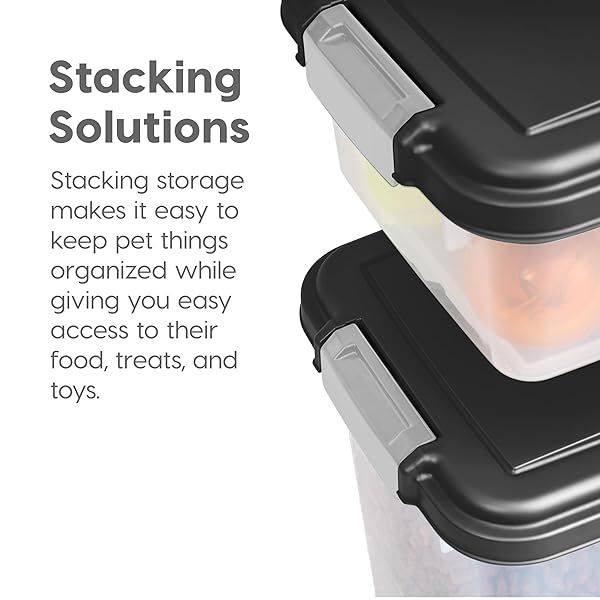 IRIS USA DOG FOOD STORAGE CONTAINER, 30 LBS & 11 LBS COMBO, CAT FOOD STORAGE CONTAINER, DOG TREAT CONTAINER, AIRTIGHT, STACKABLE, 2-CUP SCOOP, WHEELS, EASY MOBILITY, BLACK