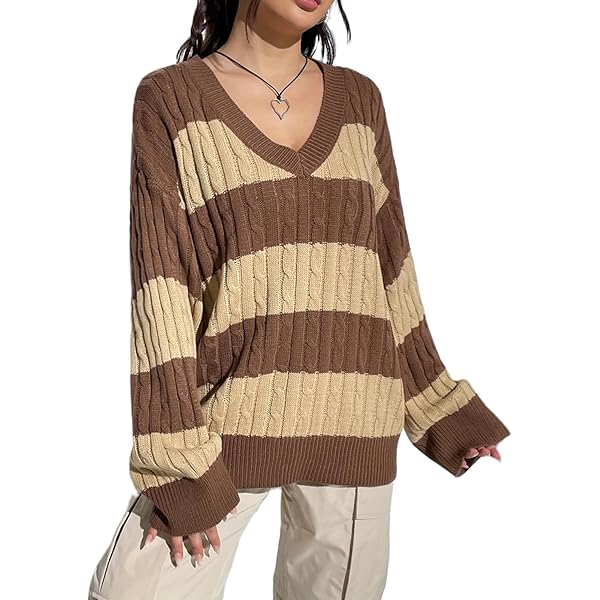 Amazon.com: Women Y2K Vintage Striped Sweater V Neck Long