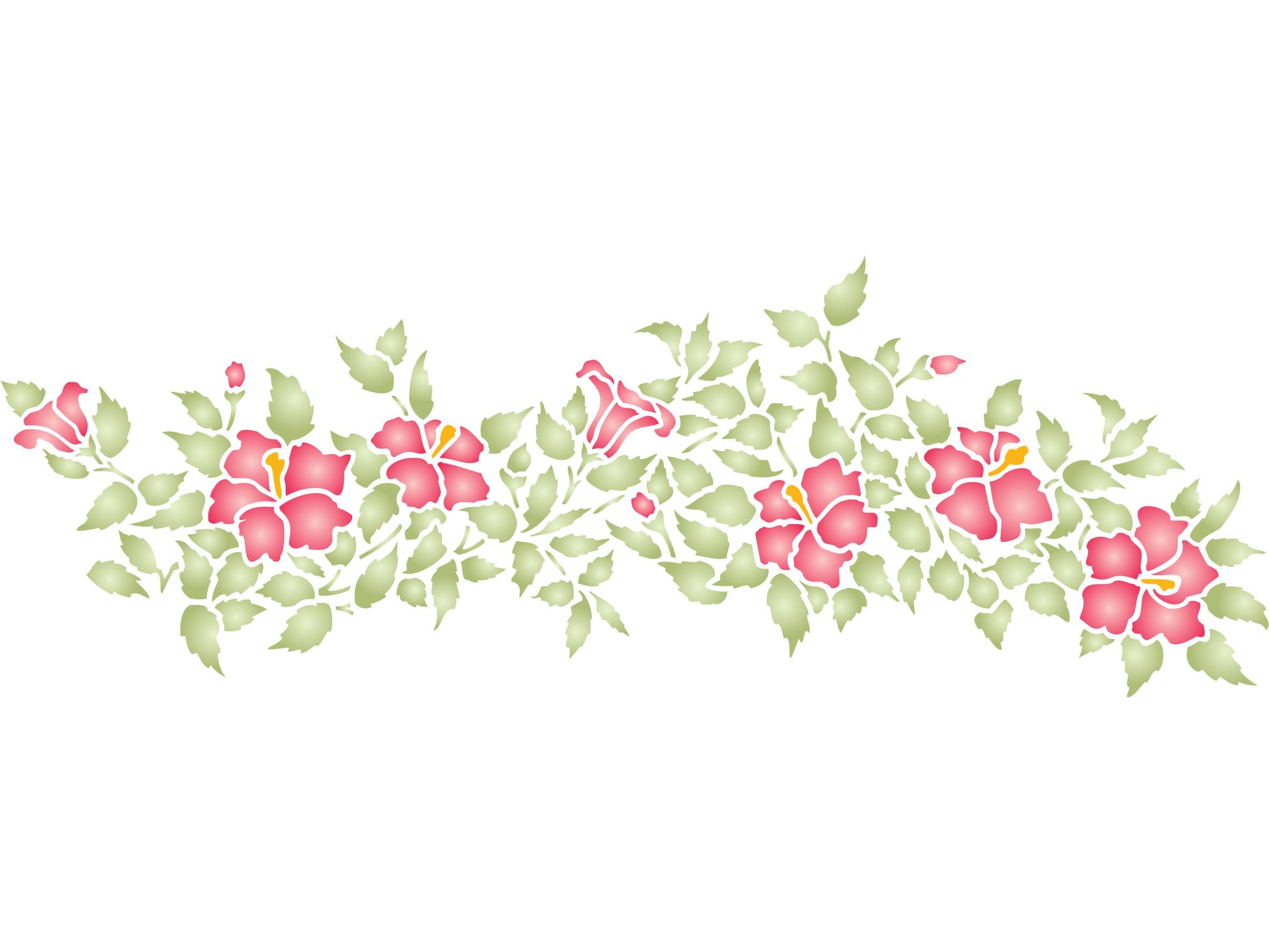 Hibiscus Stencil - 48 x 16.5cm - Reusable Flower Border Wall Stencil Template