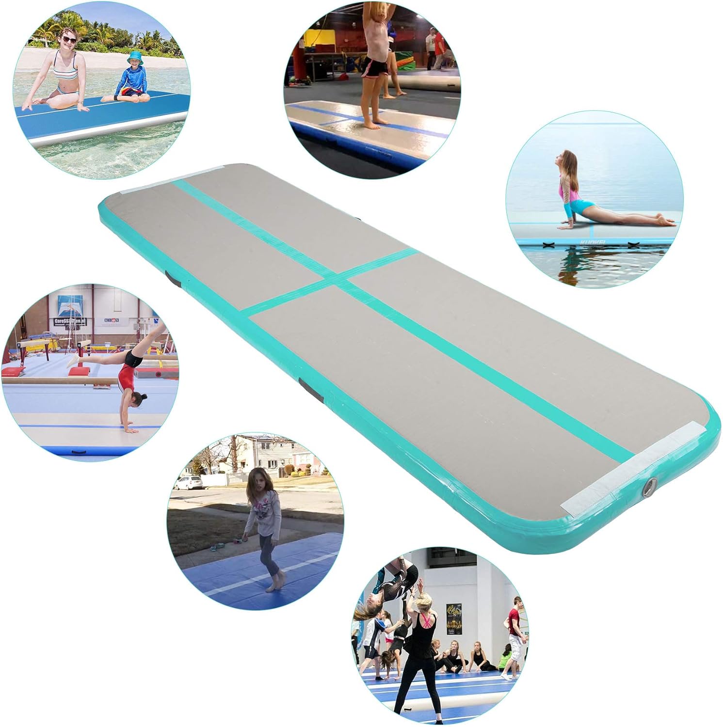 Pinty 10ft Airtrack Tumbling Mat, Air Tumbling Floor Mat for Gymnastics/Yoga/Taekwondo/Water Floating/Camping Training with Electric Pump, Perfect for Home Use, Beach, Park and Pool - Green : Sports & Outdoors