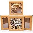 qiqee Auto-pop up 50 Packs Bakery Box With Window 8x8x2.5 inch Brown Pie Boxes Pastry