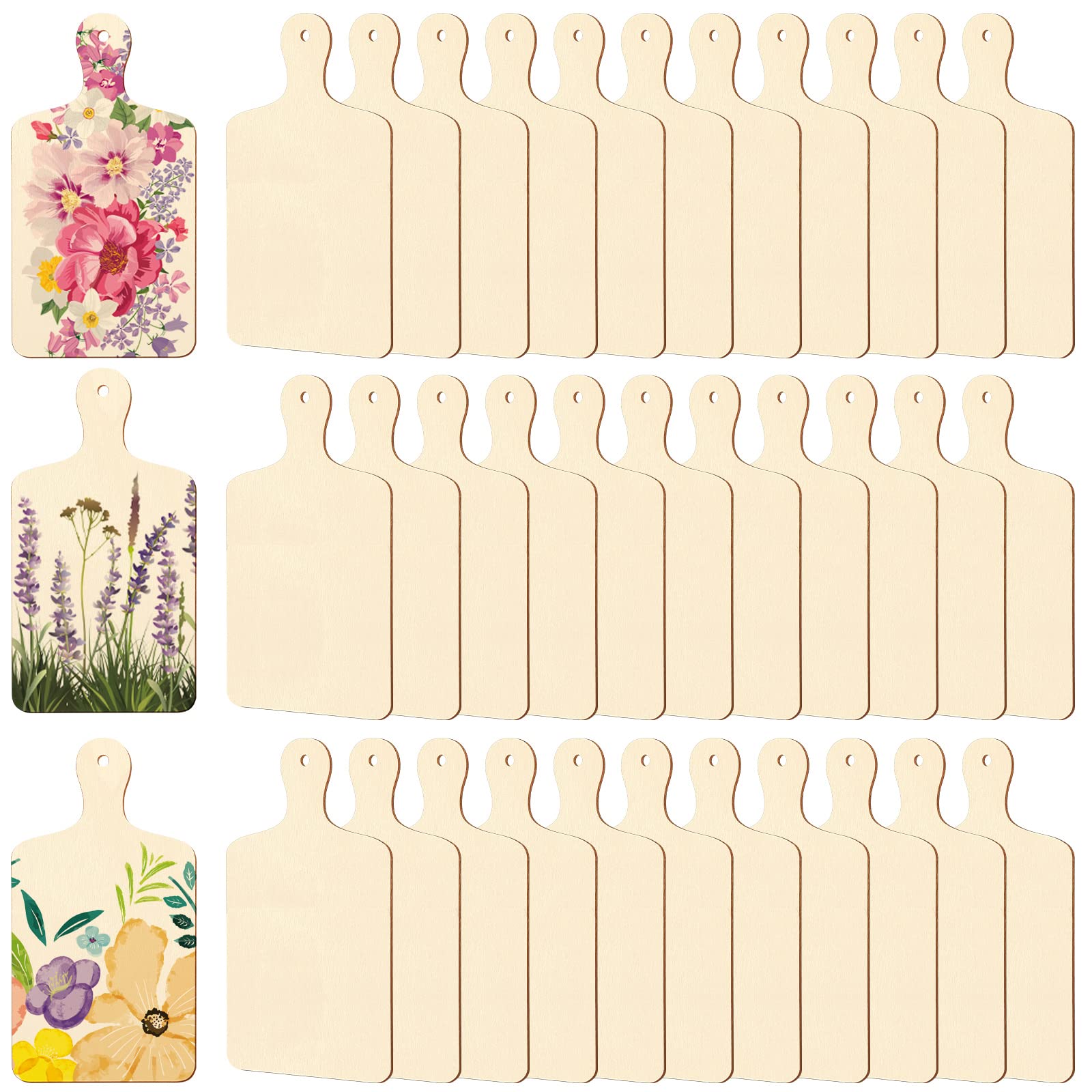 Photo 1 of 36 Pcs Wooden Mini Cutting Board with Handle Unfinished Wood Craft Mini Charcuterie Boards Paddle Blank Small Chopping Plank for DIY Kitchen Cooking Vegetables Decor(9.4 x 5.1 Inch)