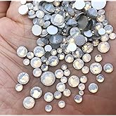 AD Beads 1440 Pieces Mixed Size Glue on Quality Glass Flatback Rhinestones Round Crystal Gems (White Opal)