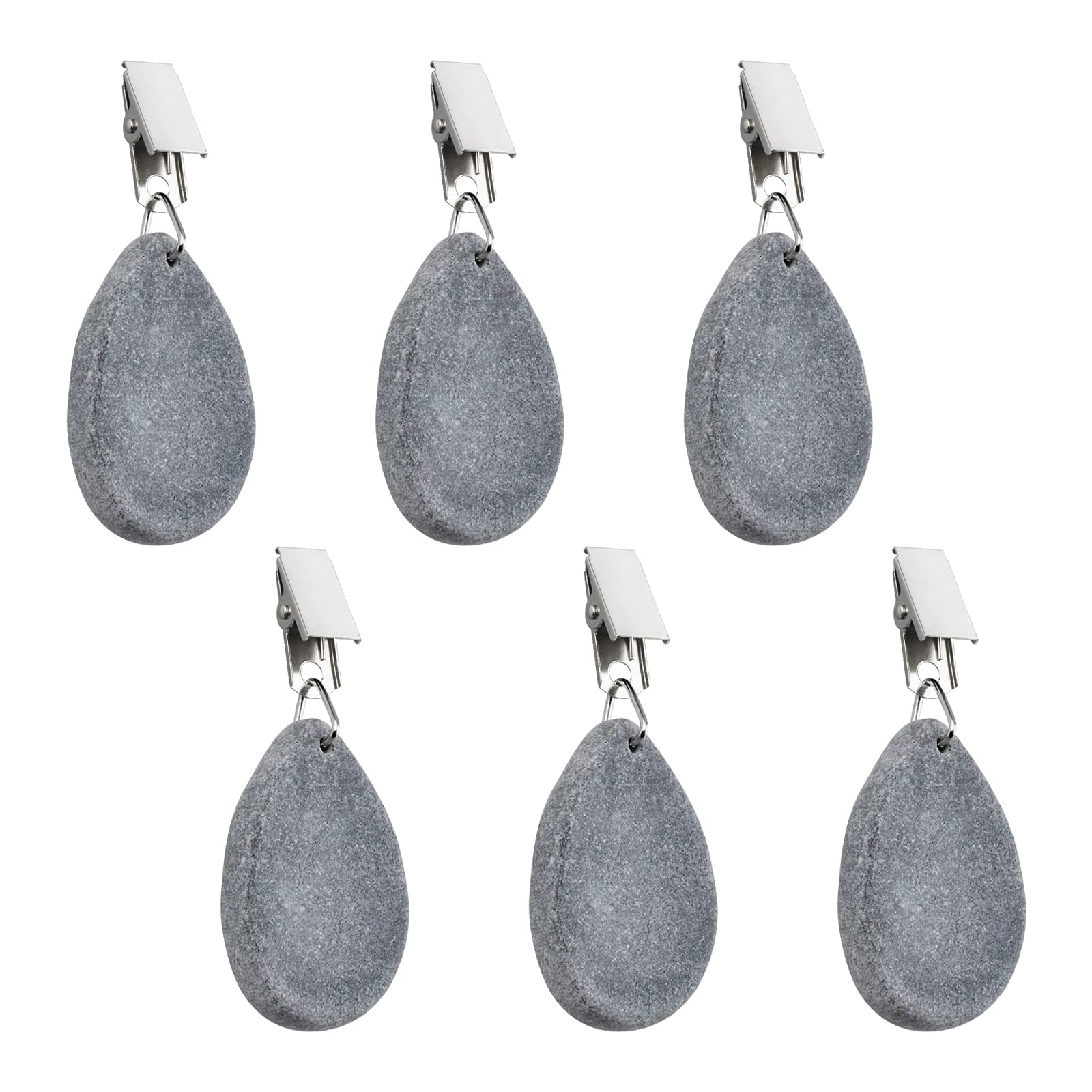 Morobor Tablecloth Weights Clips, 6pcs Tablecloth Weights 0val Shape Stone Table Cloth Weights Metal Clip for Outdoor Picnic Family Dinner Table Decoration (Gray,L)
