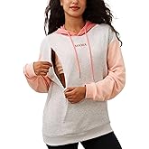 Giftifymama Nursing Hoodie for Breastfeeding Maternity Sweatshirt with Zippers Postpartum Nursing Top Colorblock Clothes
