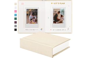 Rseozr Instax Mini Photo Album With Writing Space, Linen Hardcover Polaroid Photo Album 28 Pockets For 2x3 Pictures, Polaroid Album Book For Fujifilm Instax Mini Instant Camera (Beige)