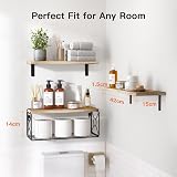 Pipishell Paulownia Wood Floating Shelves with Wire Basket Set of 3 Natural view 3