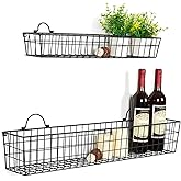 MyGift 2pcs 30-Inch Wire Baskets for Storage and Organization, Rustic Black Wall Mounted Metal Display Racks