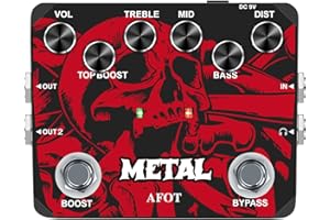 AFOT Heavy Metal Distortion Guitar Pedal, Realize the Sounds of Metal, Rock and Punk, Muff Top Boost Distortion Guitar Effect Pedal with 80s or 90s Metal Sounds and Earphone Useable Output Ture Bypass