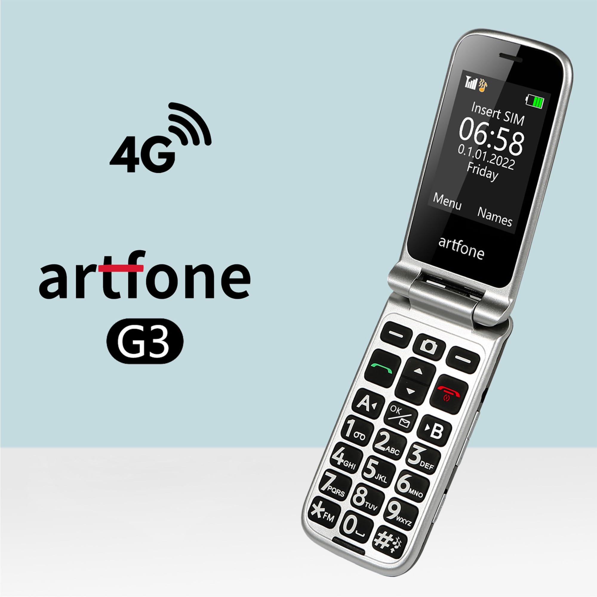 G3 Flip Cell Phone for Seniors,Speed Dial,SOS Button,Photo Contact,Talking Numbers (Argent)