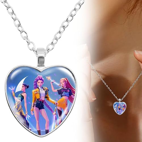 K-Pops Demon Hunters Necklace Heart Pendant Demon Hunter Necklace for Women Teenage Girls Inspirational Gifts for Family Christmas Party Costume Accessories for Fans (O)