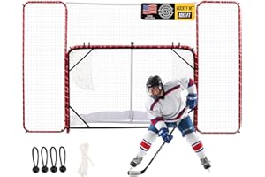 ZEALFEEL Hockey Net with Backstop 10x6FT, Pro Hockey Goal Training Set with Target Nets, Heavy-Duty Steel Frame & 5-Strand Tear-Resistant Netting for Shooting Passing Goalie & Protection Practice