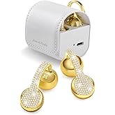 JewelPods C01 Pro Open Ear Headphones,Clip-on Earbuds Wireless Bluetooth with Crystal, Secure, Lightweight, Comfort-Premium Audio-Water Resistant-Up to 72 hrs Play, Leather Charging Case,Gift for Her