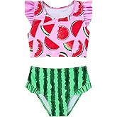 Idgreatim 3-7T Little Girls Two Pieces Swimsuits Kids Ruffles Sleeve Bathing Suit