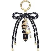 XOCARTIGE Football Bag Charms Keychain Nylon Rope Bow Game Day Purse Charms Football Mom Essentials Cheer Mom Bag Accessories