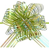 MECCANIXITY 15pcs 4 Inch Organza Large Pull Bow Metallic Gift Wrapping Bows Ribbon Chiffon Yarn Lawn Green for Wedding Baskets Presents Christmas Valentine's Day
