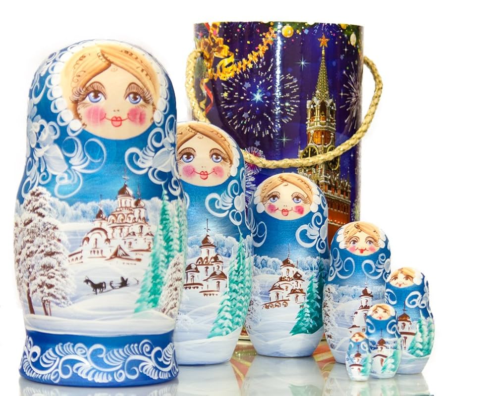 Russian Nesting Doll Winter`s Tale Hand Painted in