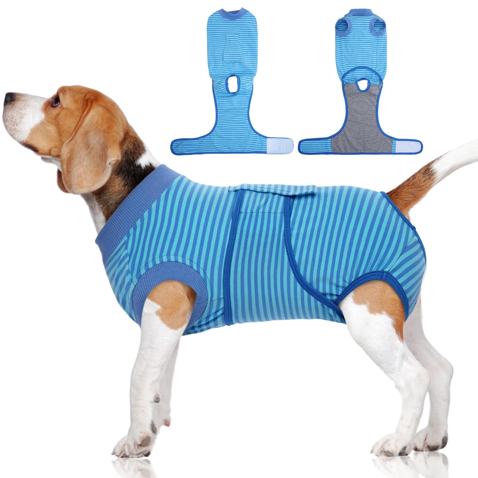 Photo 1 of FUAMEY Recovery Suit for Dogs After Surgery,Soft Breathable Dog Bodysuit E-Collar & Cone Alternative Surgical Suit,Male Female Dog Neuter Spay Suits Anti Licking Wounds Onesie Navy Blue Strips XXL