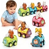 Magnetic Press to Go Car Toys for Toddlers 1-3, Animal Finger Puppets Train | Baby Push &amp; Pull Back Toy Cars, Birthday Gifts for 1-2 Years Old Boys