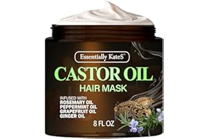 Essentially KateS Castor Oil Hair Mask 8 Fl Oz - Infused with Rosemary, Peppermint, Grapefruit and Ginger Oil - Fuller and Thicker Looking Formula - Last Long with Immediate Effect