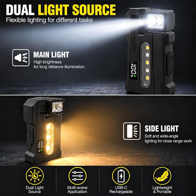 Taschenlampe LED Aufladbar, Mini EDC Taschenlampe mit LCD-Display