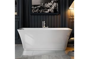 Empava 59 Inch Freestanding Bathtub - Mordern Stand Alone Soaking Tubs with Integrated Drain & Overflow System, White