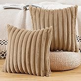 MADIZZ Set of 2 Faux Wool Plush Decorative Throw Pillow Covers 20x20 Inch Camel Fluffy Striped Soft Decorative Cushion Cover for Sofa Bedroom Pillow Shell