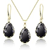 Linawe Crystal Jewelry Sets for Women, Imitation Diamond Pendant Necklace, Rhinestone Drop Dangle Earrings, Birthstone Cubic Zirconia Matching Wedding Jewelry, 14K Gold/Rose Gold/Silver Tones