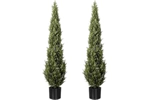 ZYLWTSNTKN Artificial Cedar Topiary Trees 2 Set, Realistic Fake Cypress Tree Tall Faux Pine Shrubs Plants Artificial Cypress Trees for Home Offices Porch Decor (Cedar Topiary Trees, 5FT)