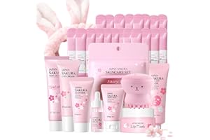 Japan Sakura Skin Care Set for Teen Girls - Evolvique Skin Care for Teens 10-12 - Skincare for Girls 10-12 - Skin Care Kit Gift Set for Women with Cleanser,Serum,Cream(One Size, 8PCS Sakura Scent)