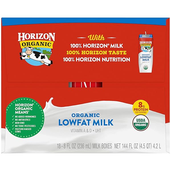 HORIZON ORGANIC SHELF STABLE 1% LOWFAT MILK BOXES, PACK OF 18 – 8G PROTEIN PER SERVING