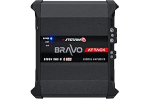Stetsom Bravo Attack 3000 1 Ohm Mono Car Amplifier, 3000.1 3K Watts RMS, 1Ω Stable Car Audio, Full Range HD Sound Quality, 3000x1, Crossover & Bass Boost, Car Stereo Speaker MD, Smart Coolers