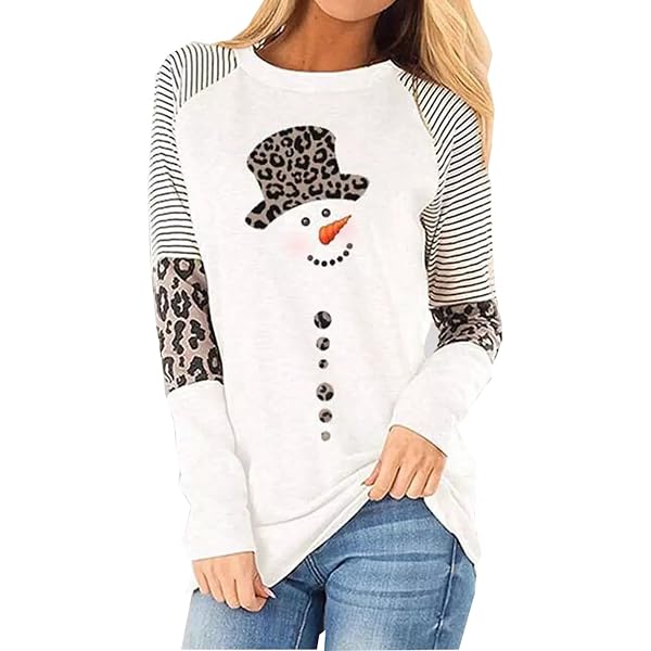 SurBepo Women's Merry Christmas Leopard Plaid Tree Print T-Shirt - Casual Short Sleeve Graphic Tee (Light Grey) - View #11