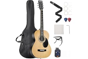 VEVOR Dreadnought Acoustic Guitar, 36 in, 6-String Natural Solid Top Guitar, Portable Bundle with Gig Bag, Tuner, Strap, Steel Strings, Picks, Capo, Rosewood Fingerboard, for Beginner Teen Small Hands