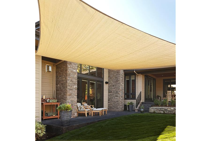 LOVE STORY 12' x 16' Rectangle Sun Shade Sail for Outdoor Patio, Sand | HDPE Fabric, 95% UV Block, Breathable Sunshade, Canopy for Garden Backyard Deck, NOT Waterproof, Custom Size Available