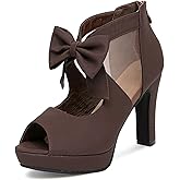 GATUXUS Open Toe Women Platform High Heel Shoes Bows Strappy Sandals