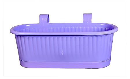 (1 Pcs) | Railing Planters for Balcony Home Garden | Railing Pots for Plants Balcony | Railing Planters Plastic | Railing Pots | Railing Planter with Tray (Purple)